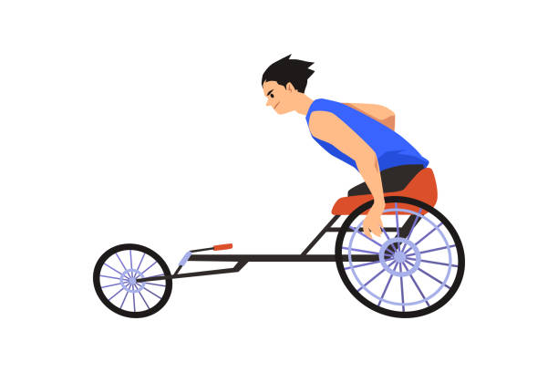 ilustrações de stock, clip art, desenhos animados e ícones de disabled sportsman on sport competition races in wheelchair, vector isolated. - physical impairment athlete sports race wheelchair