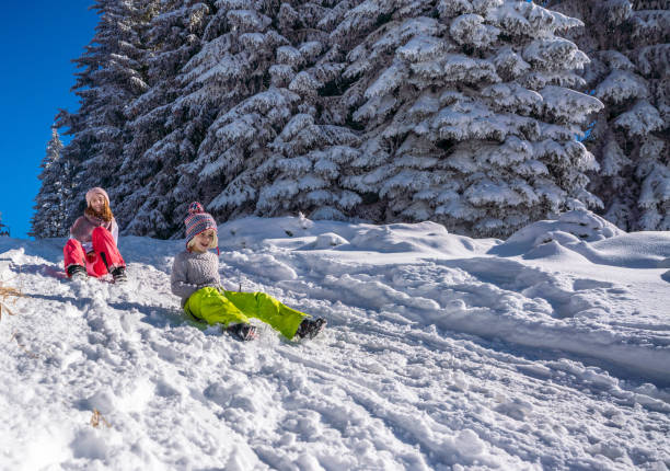 istock Children slide down from the snow slope 1490889579