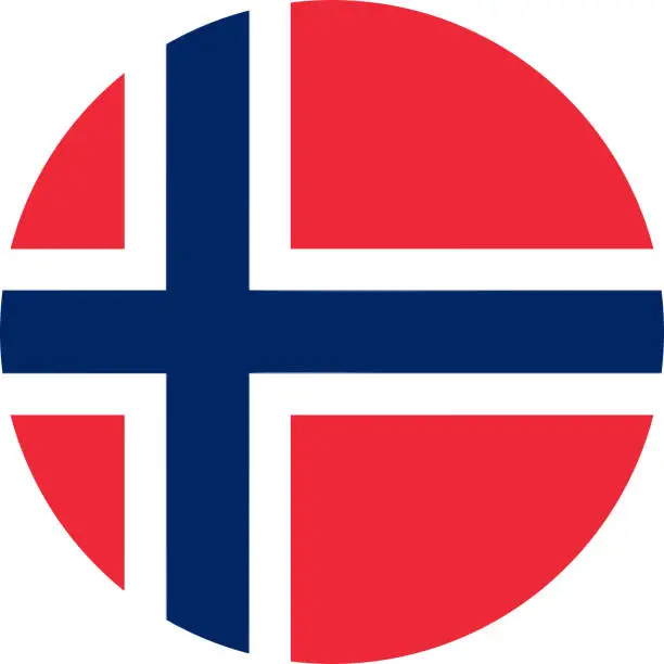 Vector illustration of round Norwegian flag of Norway