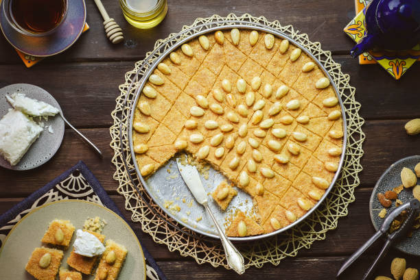 istock Top View For Arabic Dessert Basbousa (semolina cake) 1490891869