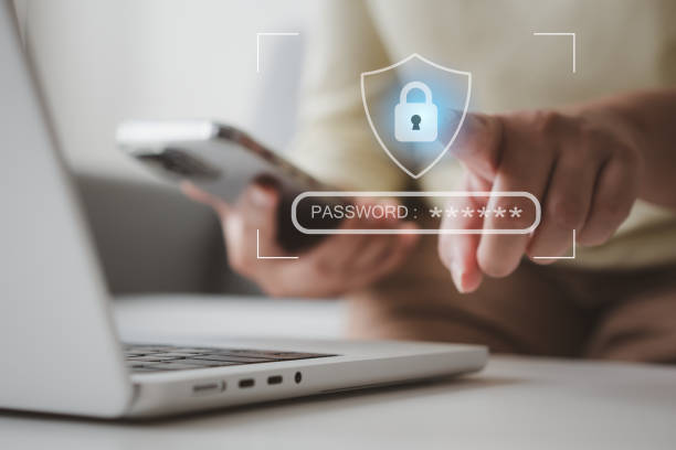istock Two factor multi privacy protection for password online account. Concept of mobile phone safety. 1490892139