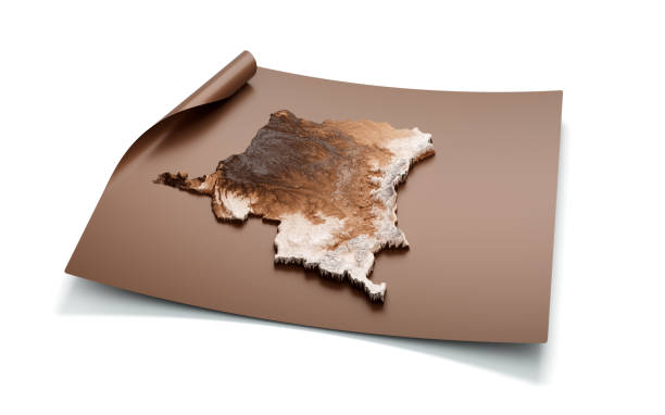 istock Map Of Congo Old Style Brown On Unrolled Map Paper Sheet On White Background, 3d illustration 1490892425