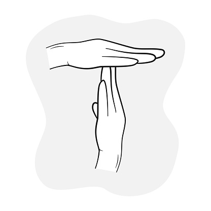 Hands in a position to indicate timeout sign. Vector illustration isolated on gray background.