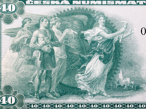 Allegory of the theme of industry and technology from Czech money