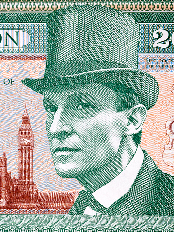 Sherlock Holmes a portrait from English money - pounds