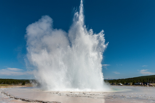 Eruption of the Great Fountain Geyser in Yellowstone National park.