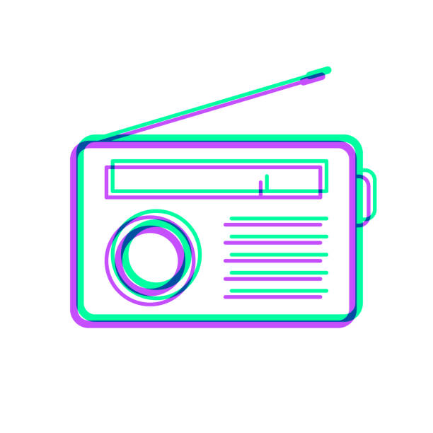 Radio. Icon with two color overlay on white background Icon of "Radio" in trendy colorful style on blank background. Purple and green are overlapped to create a modern visual effect, looking like anaglyph images. The combination of purple and green in this illustration creates a predominantly dark blue icon. Vector Illustration (EPS file, well layered and grouped). Easy to edit, manipulate, resize or colorize. Vector and Jpeg file of different sizes. retro transistor radio clip art stock illustrations