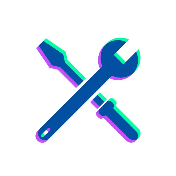 Vector illustration of Tools - Wrench and screwdriver. Icon with two color overlay on white background