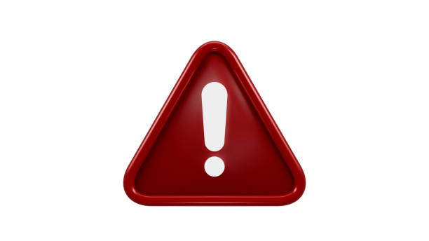 Risk, warning, danger, problem and important notice concepts. Illuminated exclamation mark at the center of a target on red background. 3D render.