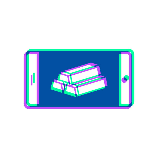 ilustrações de stock, clip art, desenhos animados e ícones de smartphone with gold bars. icon with two color overlay on white background - blueberry white background blue heap