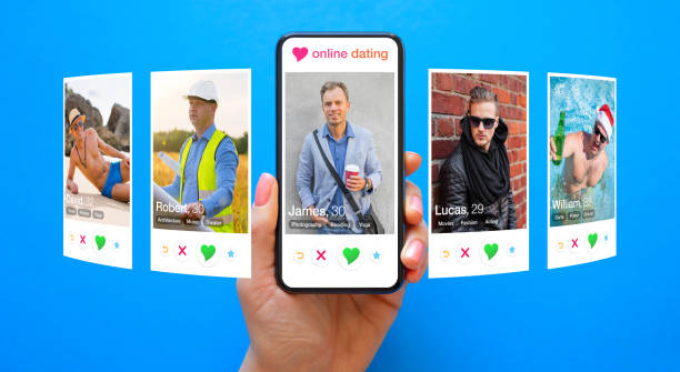 Verschiedene Profilfotos von Männern auf einer Beispiel-Online-Dating-App – Foto