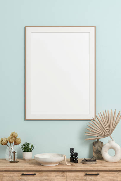 istock Simple interior with a cabinet and a large rectangle picture frame and the 50s- 60s decoration 1490896578
