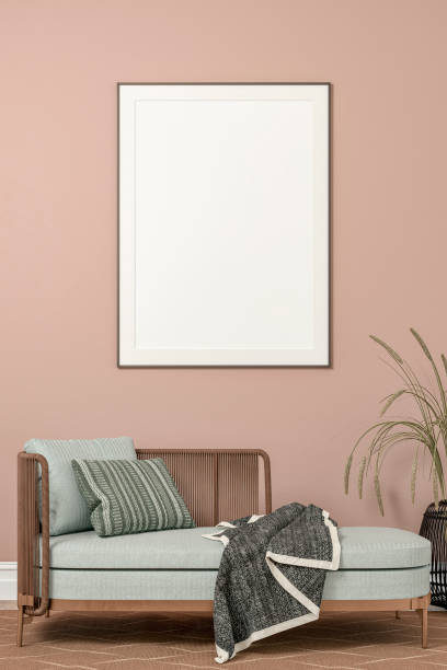 istock Cozy retro-chic interior with an art deco chaise lounge, a large picture frame and dried plants, 50s- 60s decoration 1490896711