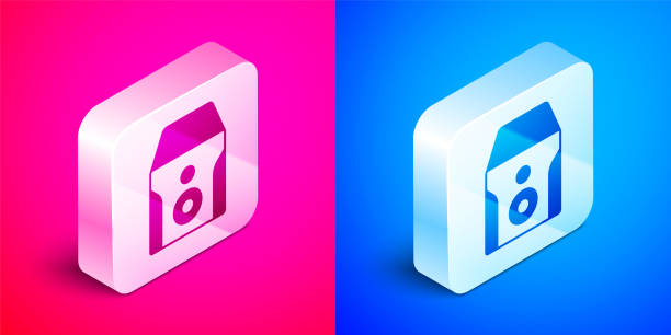 Isometric Uninterruptible power supply UPS icon isolated on pink and blue background. Silver square button. Vector Isometric Uninterruptible power supply UPS icon isolated on pink and blue background. Silver square button. Vector. ups power supply stock illustrations