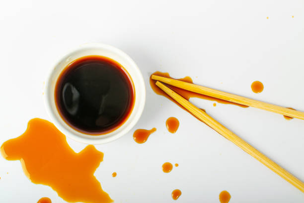 istock Spilled Soy Sause Isolated, Teriyaki Drops, Oyster Sauce, Balsamic Vinegar Puddles on White Background 1490907526