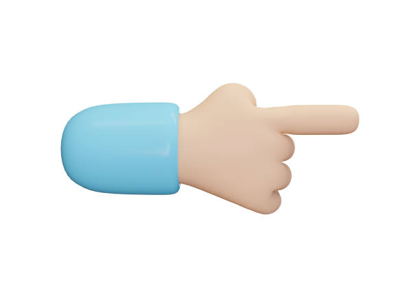 3d icon hand pointing gesture with cartoon style and pastel colors on isolated background. index finger points to the right. 3d rendering illustration. - number 1 businessman one finger one person imagens e fotografias de stock