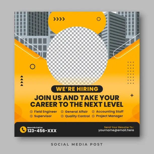 Vector illustration of We are hiring. Staffing & recruiting social media post template