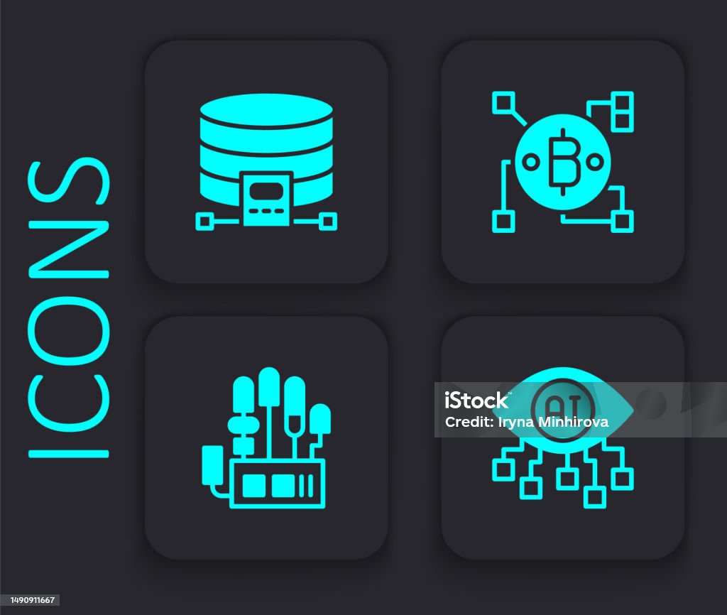 Database Blockchain Icon Set Computer Vision Cloud Database Blockchain Technology Bitcoin And ...