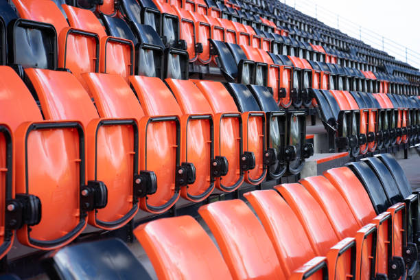 istock Row of empty seats on main stand, sport event concept 1490915728