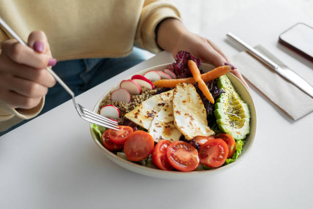 istock Vegetarian bowl with quinoa and halloumi cheese 1490915936