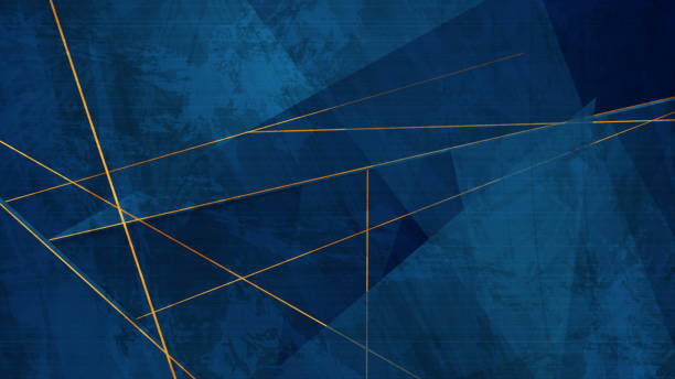 istock Dark blue grunge corporate abstract background with golden lines 1490916668