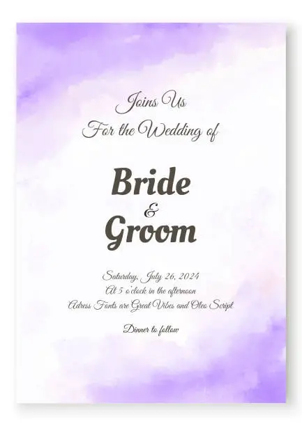 Vector illustration of Lavender dreams abstract watercolor wedding invitation