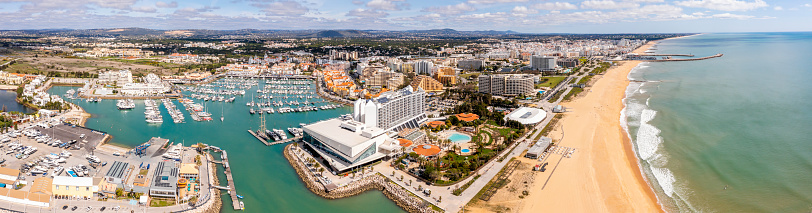 Awesome view of modern, lively and sophisticated Vilamoura Coast  one of the largest leisure resorts in Europe, Vilamoura, Algarve, Portugal