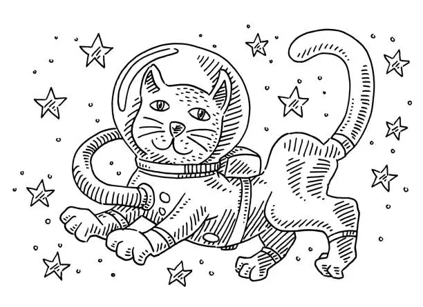 Vector illustration of Cartoon Cat In Space Suit Drawing