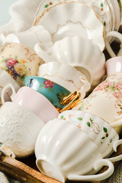istock Porcelain tea cups on a tray 1490920841