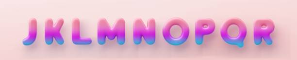 ilustrações de stock, clip art, desenhos animados e ícones de 3d colorful gradient letters j, k, l, m, n, o, p, q and r a glossy surface on a pink background. - letter l letter p letter j letter m