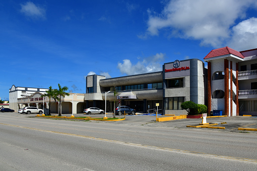 Chalan Kanoa, Saipan, Northern Mariana Islands: casino, offices, church... buildings along Beach Road, the islands main thoroughfare, runs along the eastern coast, from Garapan in the north to Koblerville in the south.