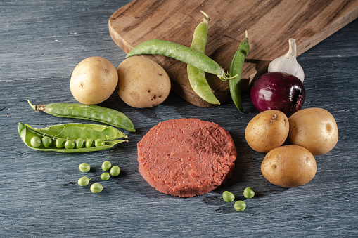 Vegan burger ingredients isolated on a  table
