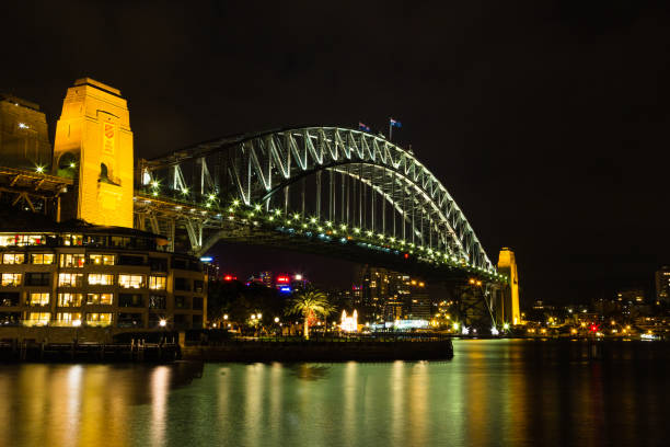 istock Harbour Bridge lit up at night in Sydney, Australia 1490923651