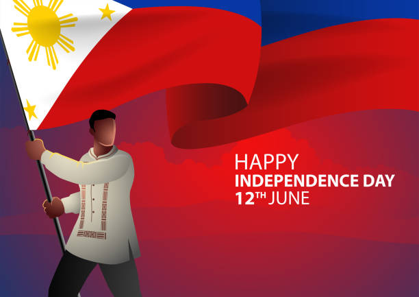 Filipino wearing traditional Philippines clothes holding the flag of Philippines Filipino wearing traditional Philippines clothes holding the flag of Philippines, independence day, vector illustration filipino ethnicity stock illustrations