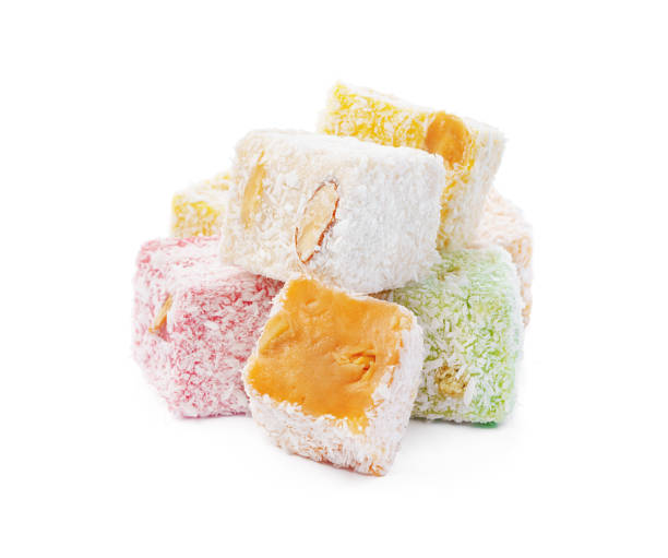 istock Traditional Turkish delight isolated on white background 1490925145