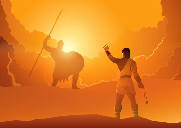 illustrations, cliparts, dessins animés et icônes de david et goliath prêts pour un duel - david et goliath