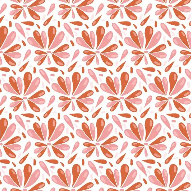 Vector illustration of Seamless floral pattern. Cute retro textures. Flowers and dots for fabric, paper, packaging design.