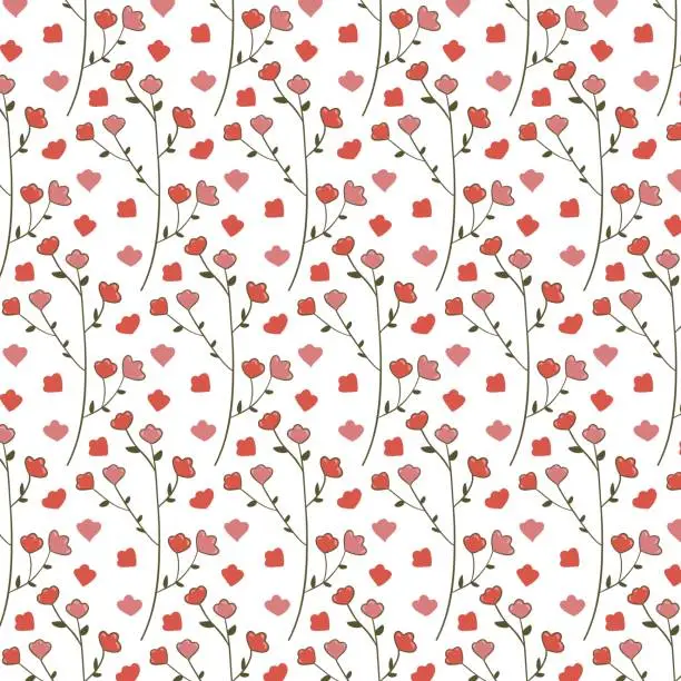 Vector illustration of Seamless floral pattern. Cute retro textures. Flowers and dots for fabric, paper, packaging design.