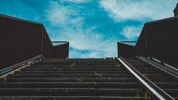 istock empty concrete stairs with railings in outdoors 1490928670
