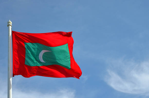 モルディブ共和国の国旗(cgiではなく実際の写真)、マレ、モルディブ - maldivian flag ストックフォトと画像