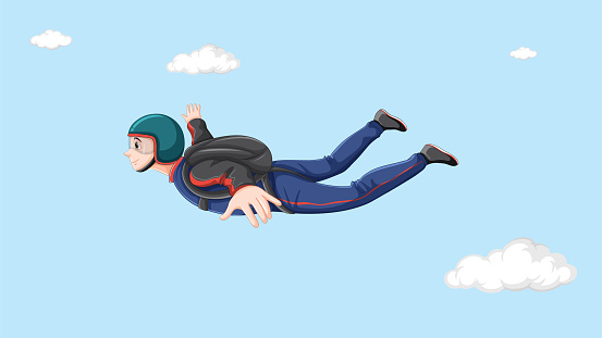 Skydiver flying in the sky illustration