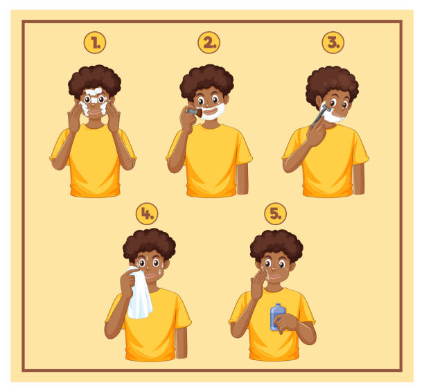 Set of Afro teen with daily routine Set of Afro teen with daily routine illustration black man brushing teeth stock illustrations