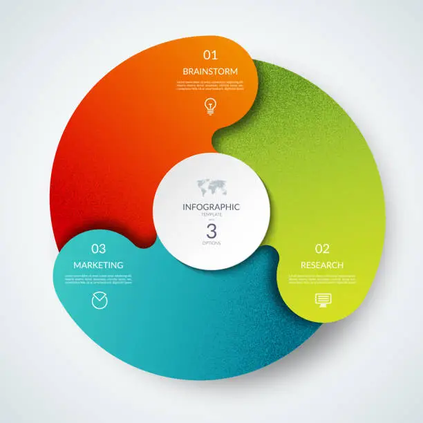 Vector illustration of Vector infographic circle. Cycle diagram with 3 steps. Round chart that can be used for report, business infographics, data visualization and presentation.