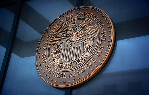 Seal of the Board of Governors of the United States Federal Reserve System. This version of the seal mostly dates from 1935.