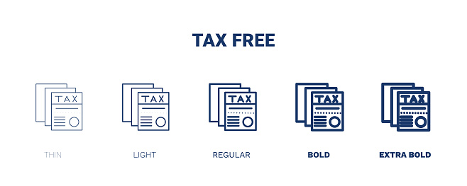 tax free icon. Thin, light, regular, bold, black tax free icon set from delivery and logistics collection. Editable tax free symbol can be used web and mobile