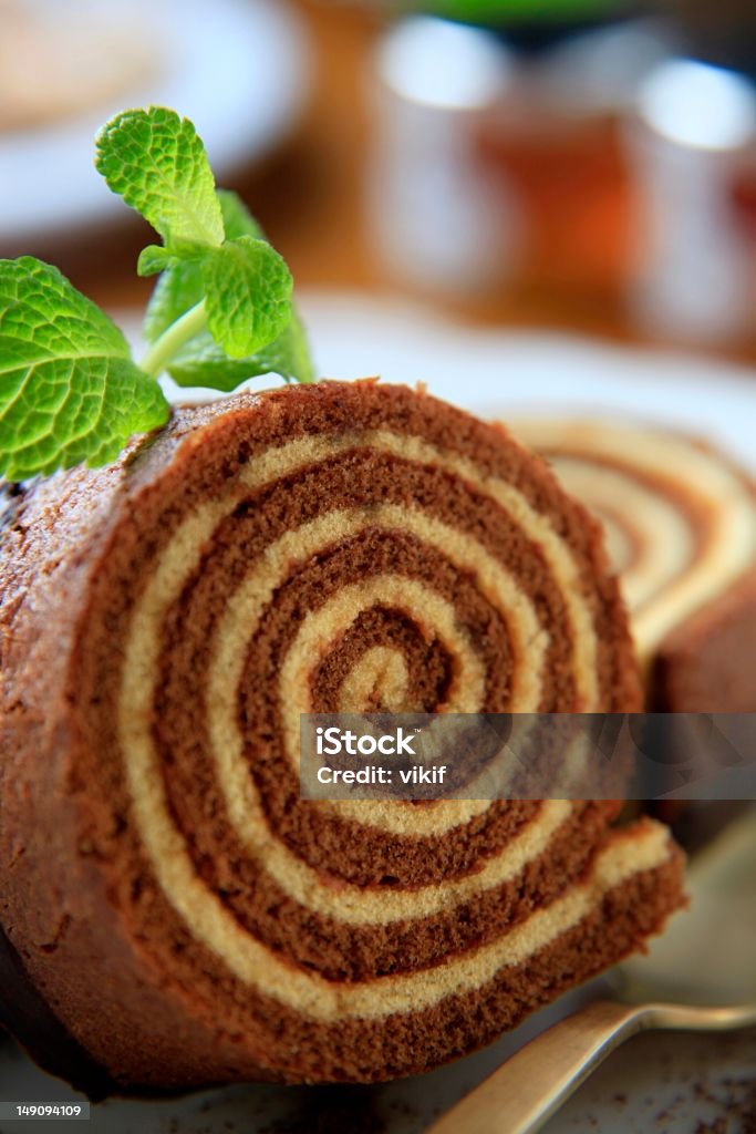 Slices of sponge cake roll - detail Baked Stock Photo