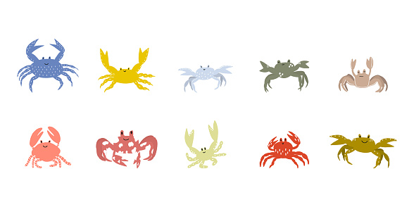 Cute crab in Scandinavian style on a white background. Vector hand drawn kids illustration. Sea ocean. Underwater world