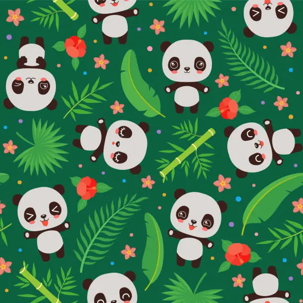 Vector illustration of Cute panda seamless pattern.