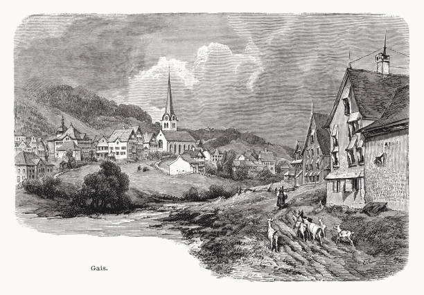 istock Historical view of Gais, Appenzell Ausserrhoden, Switzerland, woodcut, published 1877 1490950430