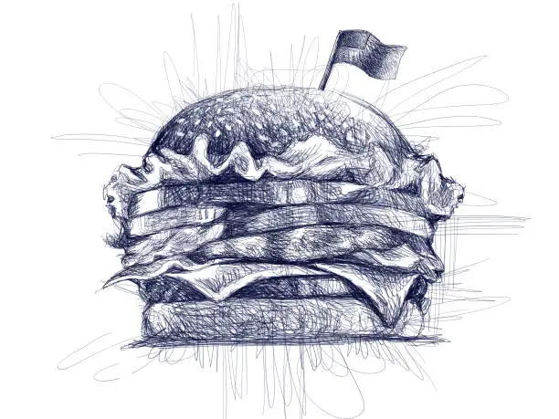 Vector illustration of Hamburger line doodle